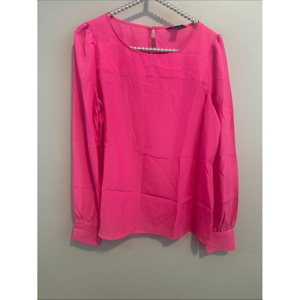 J.Crew Bright Hot Pink Talitha Long Sleeve Keyhole Blouse Top Size S